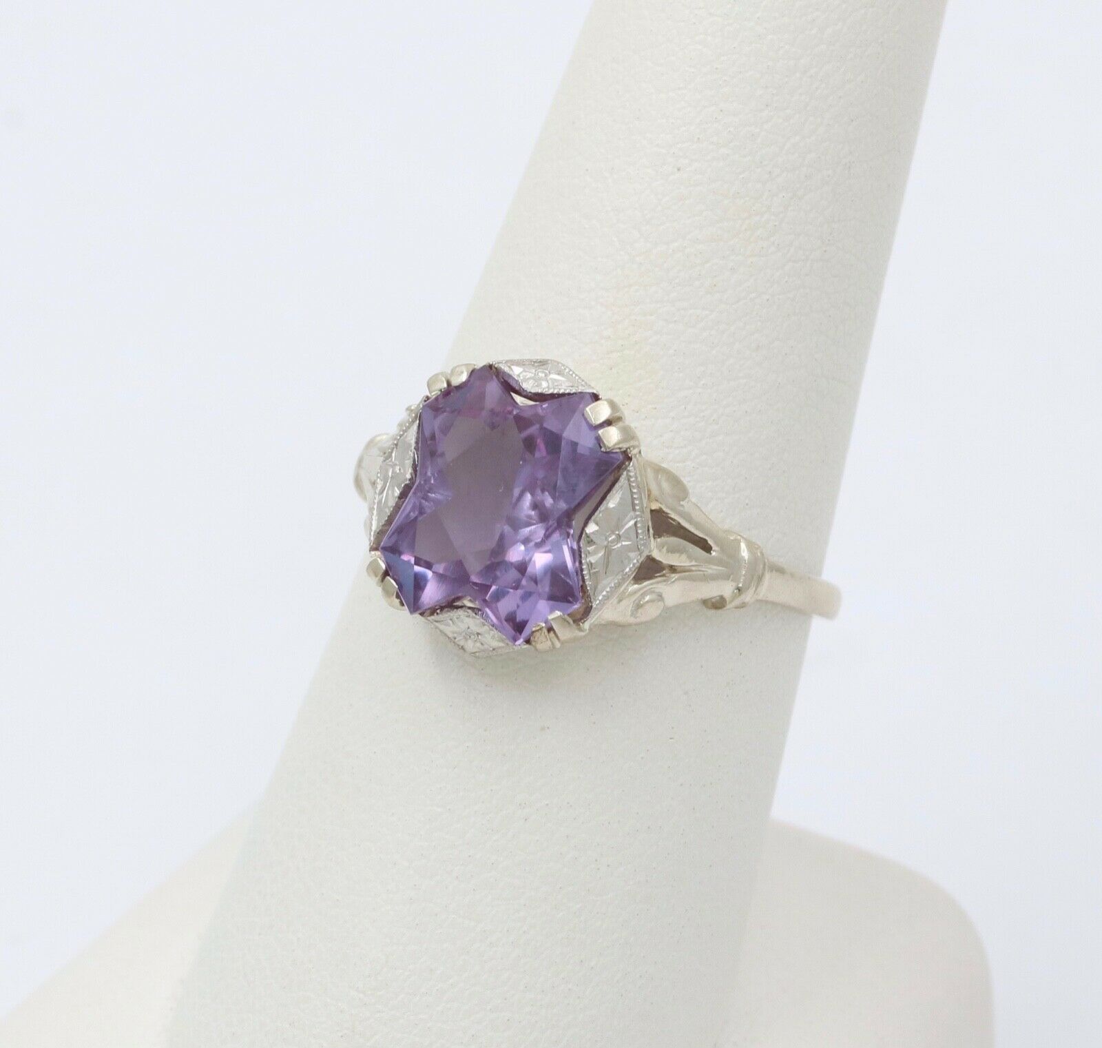 Art Deco Amethyst 14K White Gold Ring