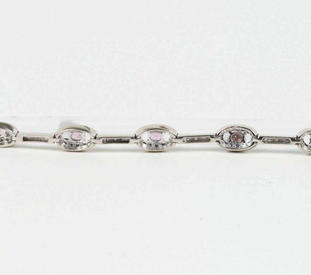 Vintage 18K White Gold Pink Sapphire Diamond Bracelet