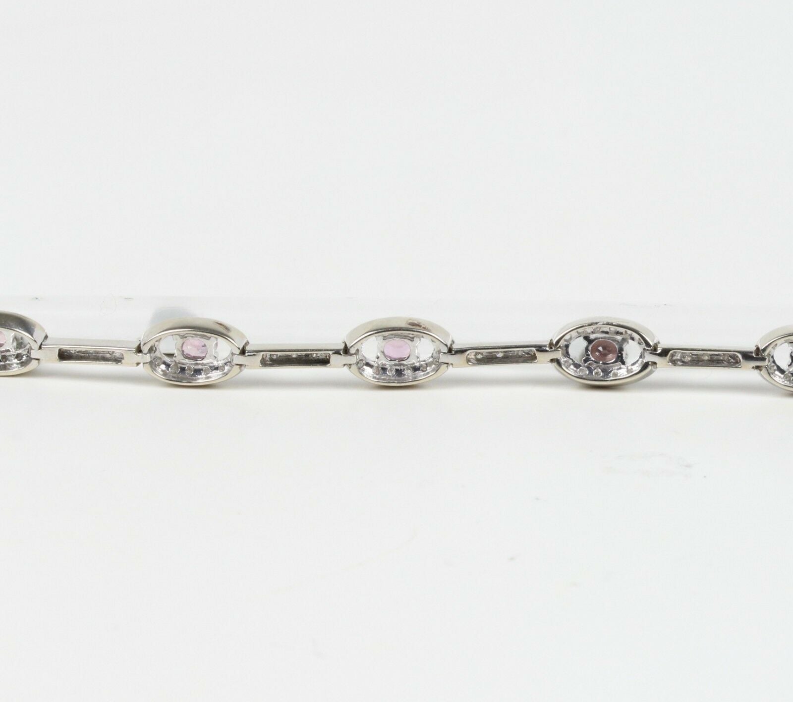 Vintage 18K White Gold Pink Sapphire Diamond Bracelet