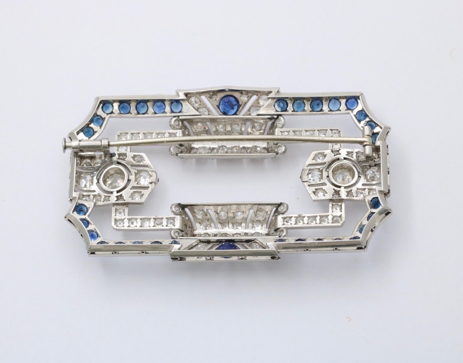 Art Deco Platinum Diamond & Sapphire Brooch, Pin
