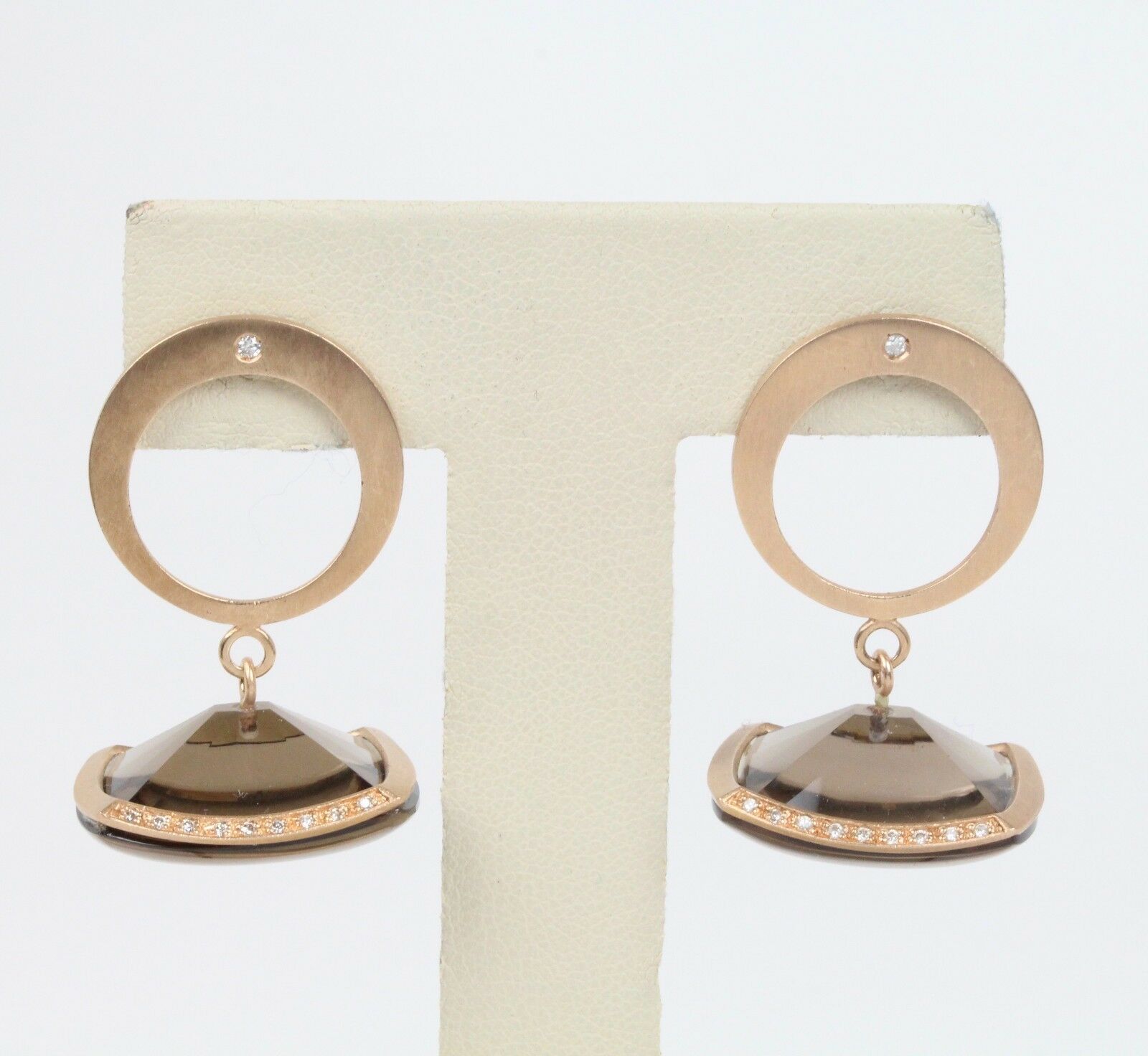 Retro French Denair 18K Rose Gold Smoky Quartz & Diamonds Dangling Earrings