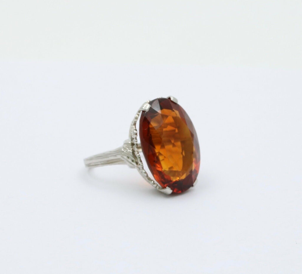 Art Deco Madeira Citrine 18K White Gold Ring