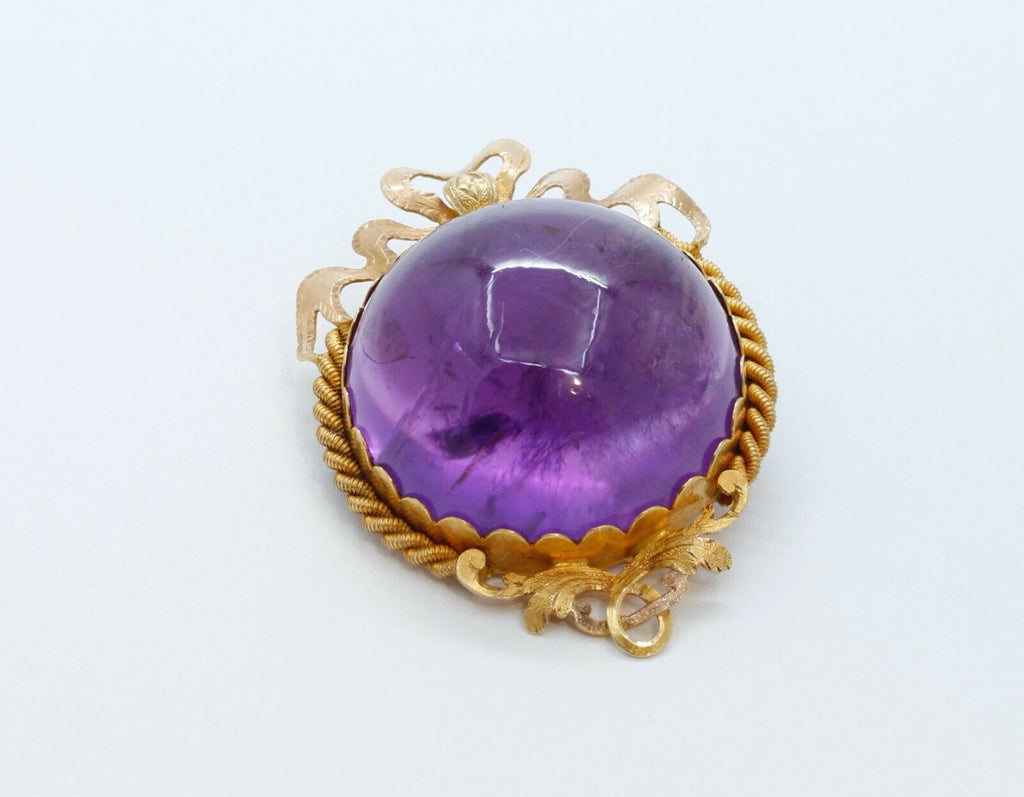 Victorian Purple Obsidian Stone 18K Yellow Gold Brooch Pin