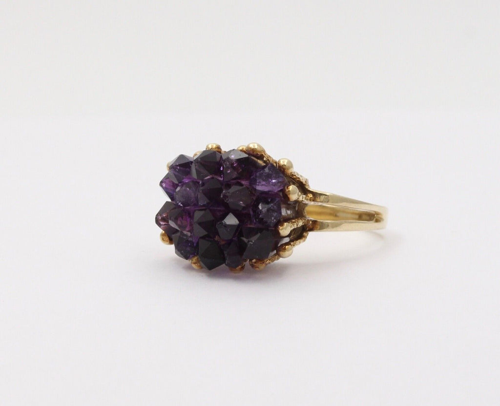 Vintage Geometric Amethyst Cluster 14K Yellow Gold Ring