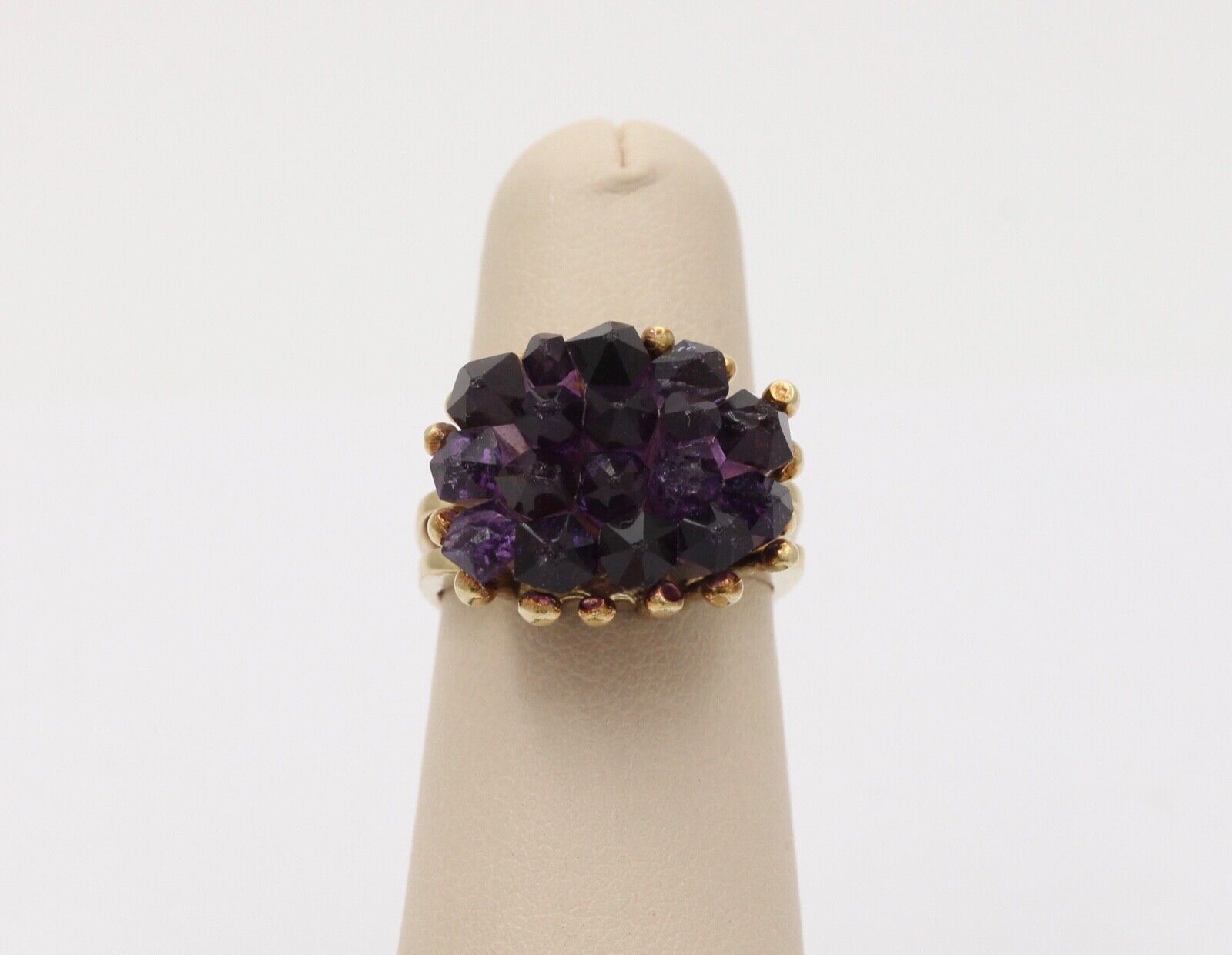 Vintage Geometric Amethyst Cluster 14K Yellow Gold Ring