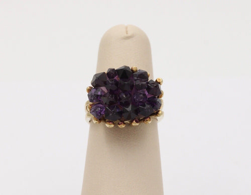 Vintage Geometric Amethyst Cluster 14K Yellow Gold Ring