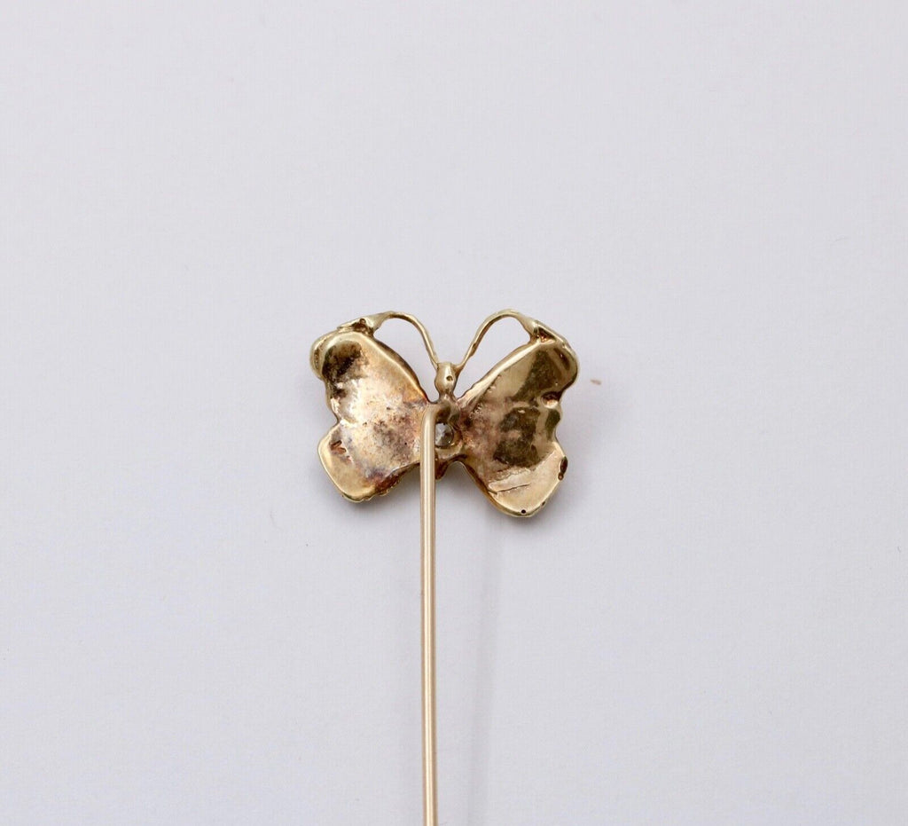 Vintage Diamond Enamel Butterfly Stick Pin