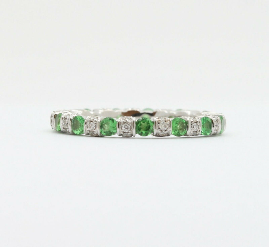 Green Garnet Diamond Eternity Stackable Band