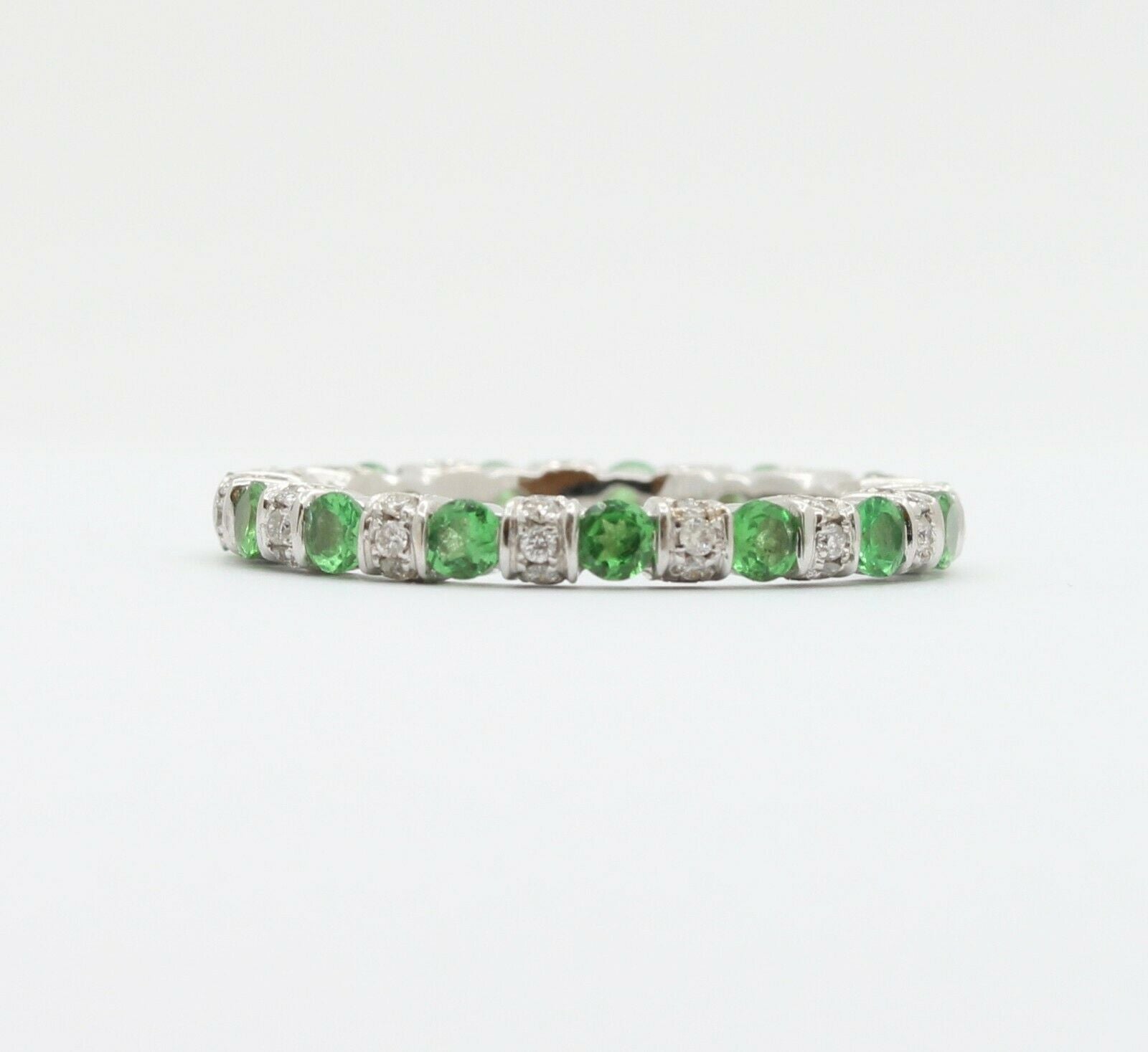 Green Garnet Diamond Eternity Stackable Band