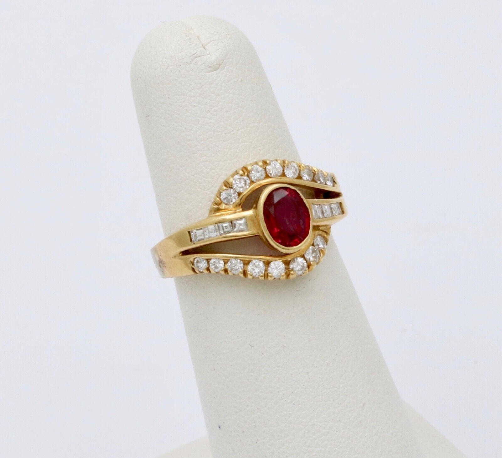 Vintage 18K Yellow Gold Ruby & Diamond Ring, Engagement Ring