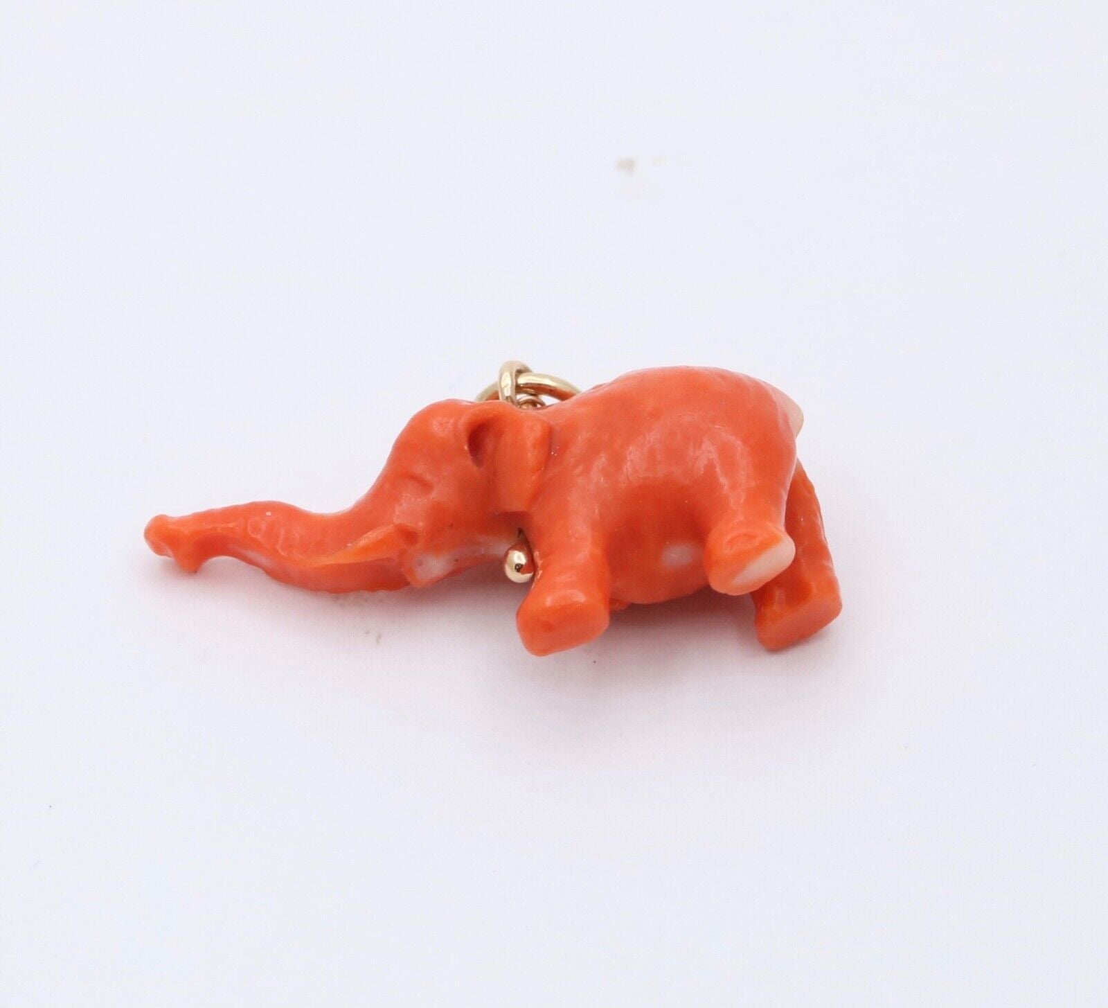 Vintage Coral Elephant 14K Yellow Gold Pendant Charm