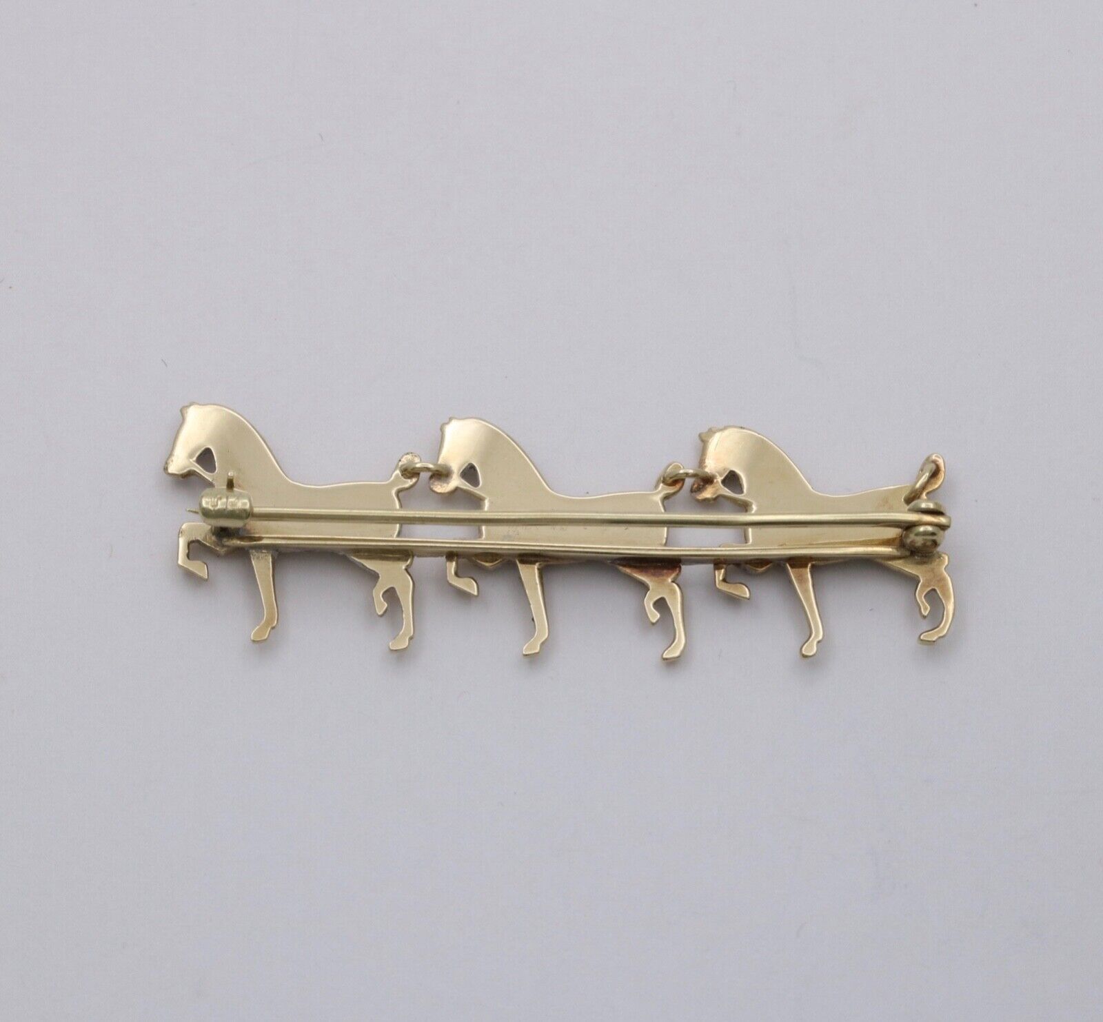 Victorian Hackney Horses Seed Pearls Red Enamel 14K Yellow Gold Brooch