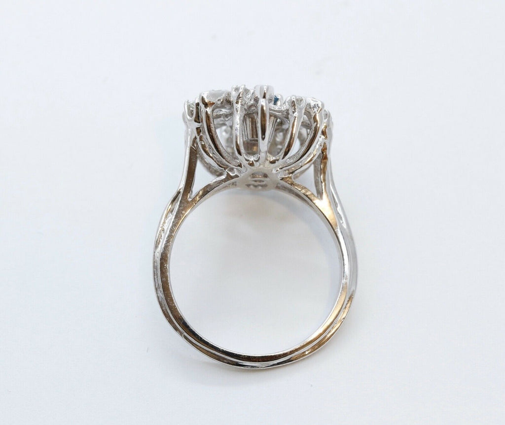 Vintage Flower London Blue Topaz Diamonds 14K White Gold Ring