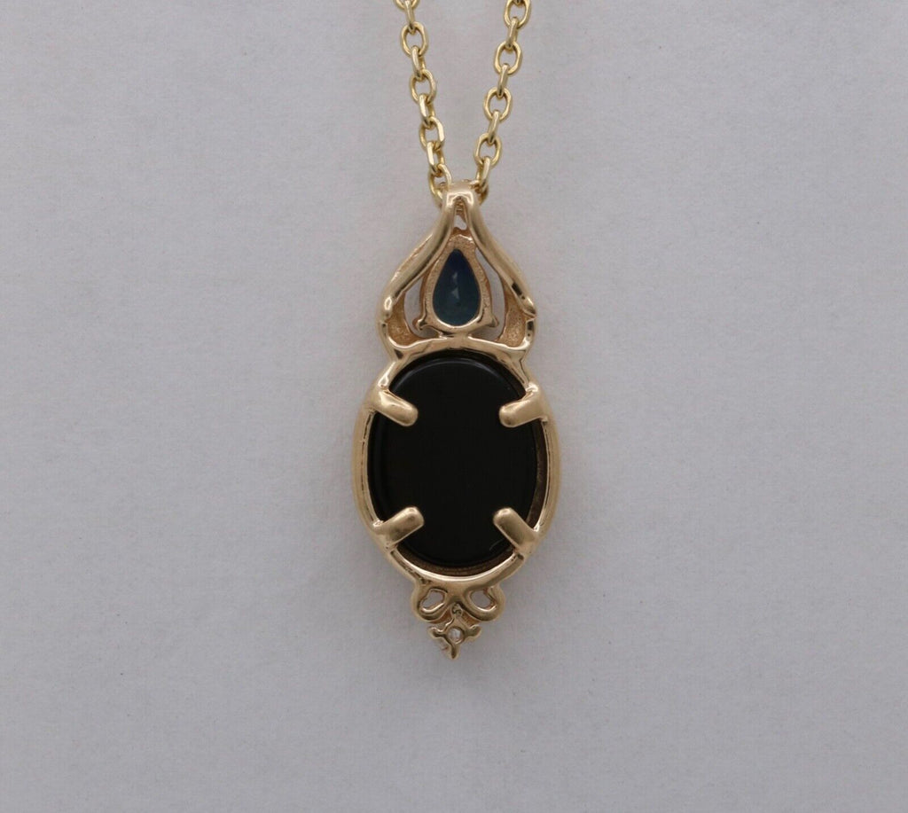 Vintage 14K Yellow Gold Black Cameo and Sapphire Pendant