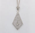 Art Deco 14K White Gold Filigree Diamond Pendant Necklace