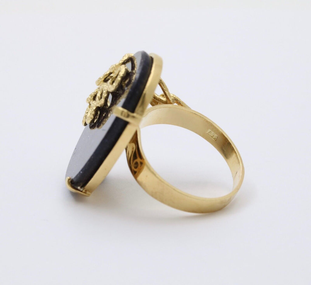 Vintage 18K Yellow Gold Blue Goldstone Statement Ring