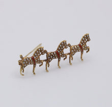 Load image into Gallery viewer, Victorian Percheron Horses Seed Pearls Red Enamel 14K Yellow Gold Brooch
