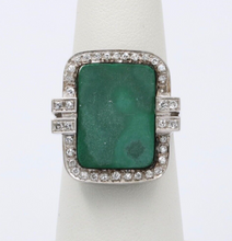 Load image into Gallery viewer, Vintage Aventurine and Diamond 14K White Gold Ring, Statement Ring 12.4 grams
