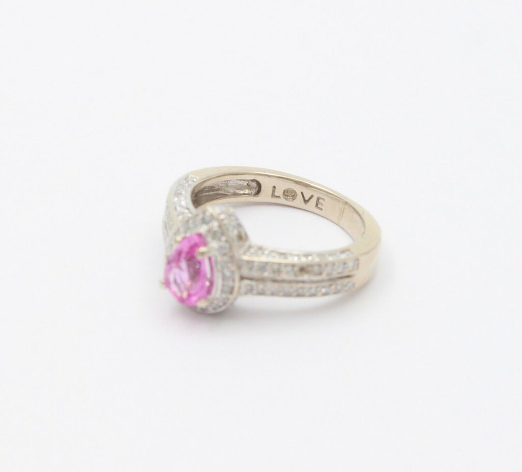 Classic 14K White Gold Pink Topaz Diamond Ring, Engagement Ring.