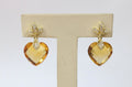 Vintage Ladies Heart Cut Citrine Diamonds 18K Yellow Gold Earrings