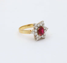 Load image into Gallery viewer, Vintage 18K Yellow Gold &amp; Sterling Silver 1.9 carats Ruby and Diamond Star Ring,
