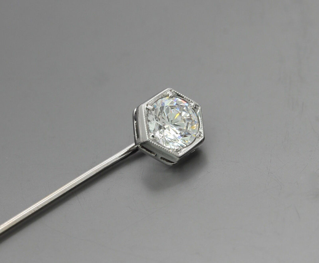 Art Deco 14K White Gold Limestone Stick Pin