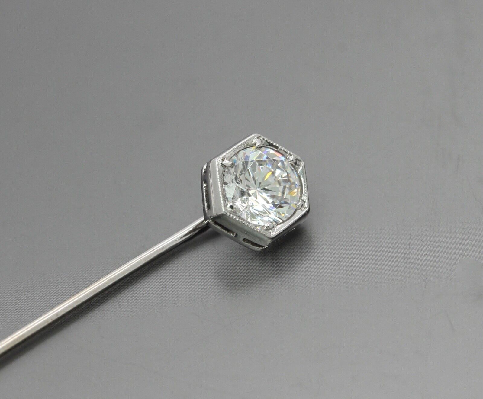 Art Deco 14K White Gold Limestone Stick Pin