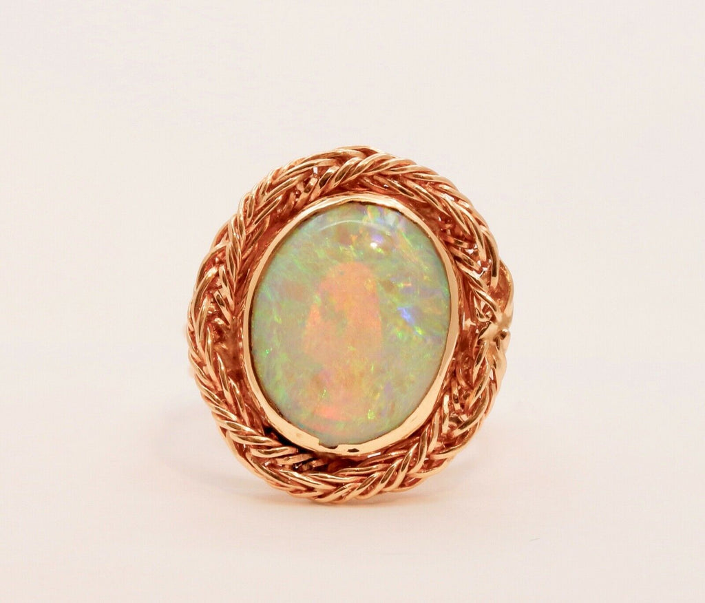 Vintage Natural Opal 14K Yellow Gold Rope Twist Ring