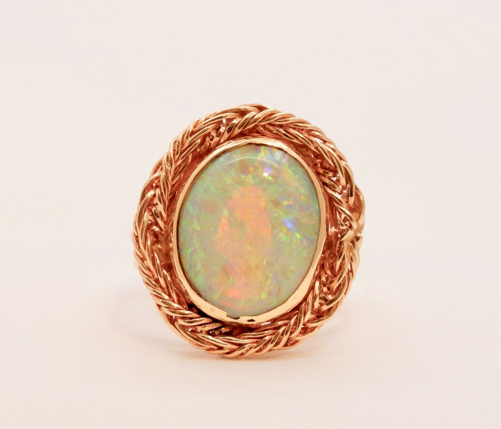 Vintage Natural Opal 14K Yellow Gold Rope Twist Ring