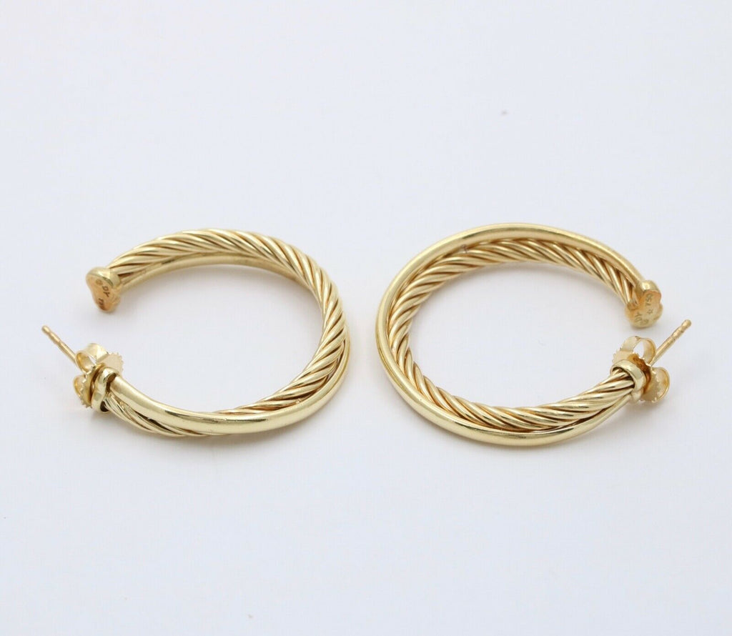 Classic David Yurman 18K Yellow Gold Entwined Rope Hoops Earrings.