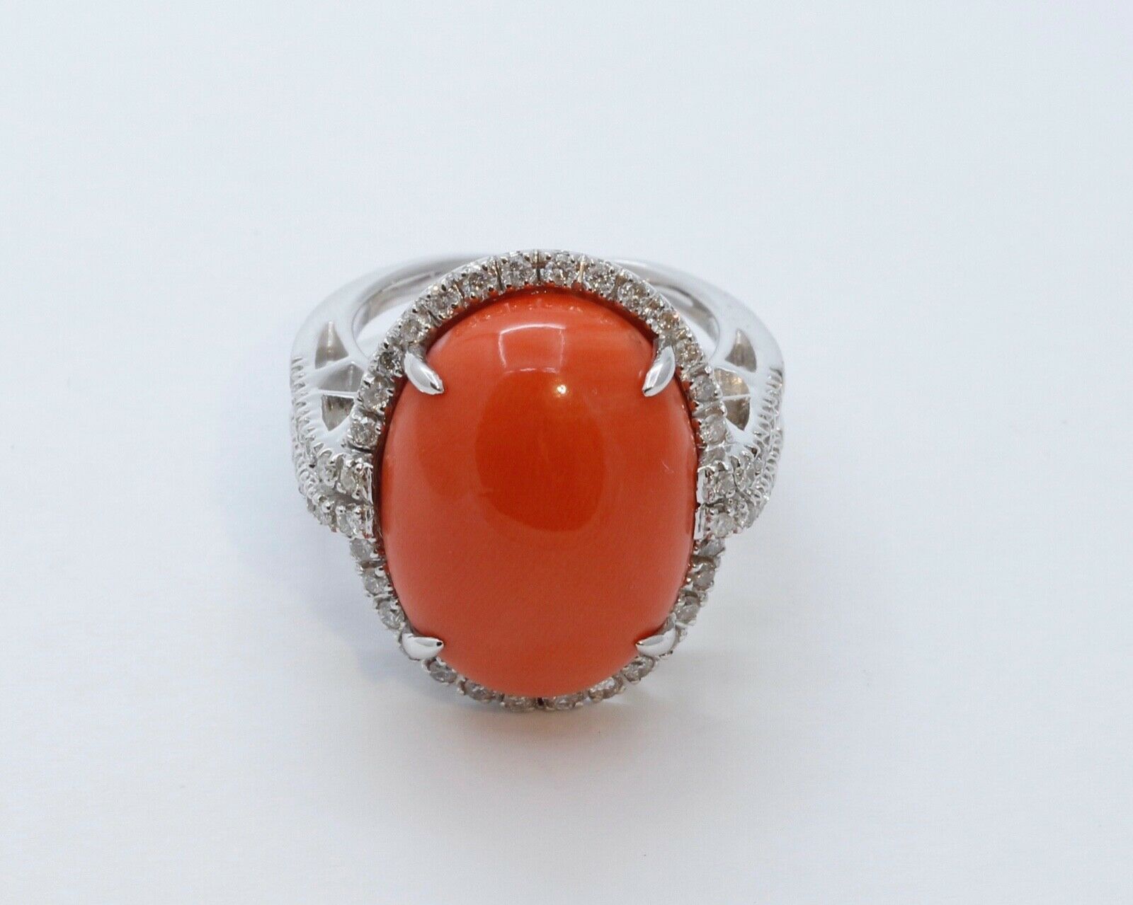 Vintage Coral Diamonds 18K White Gold Ring