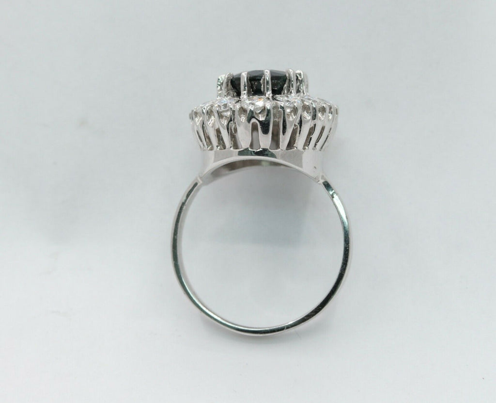 Vintage 14K White Gold Sapphire And  Diamond Halo Ring