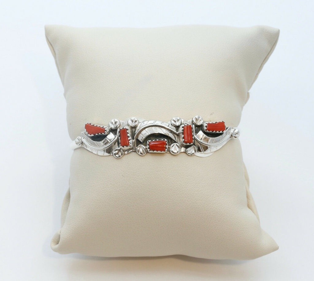 Handmade Sterling Silver and Coral Cuff Bracelet