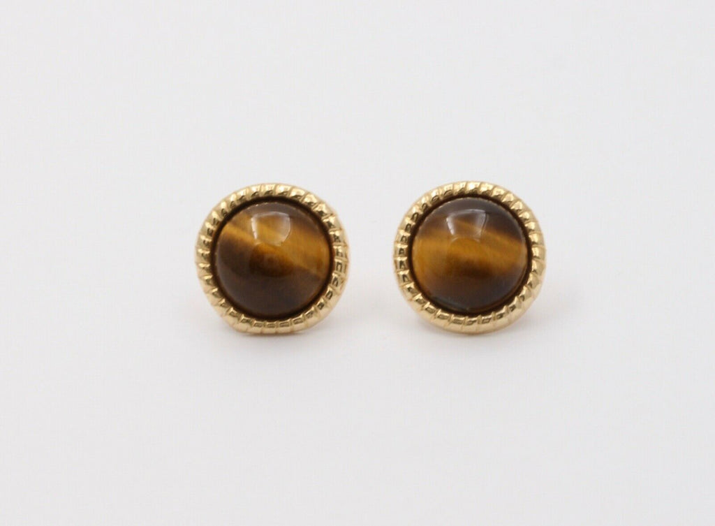 Vintage Tiger's Eye 14K Yellow Gold Earrings