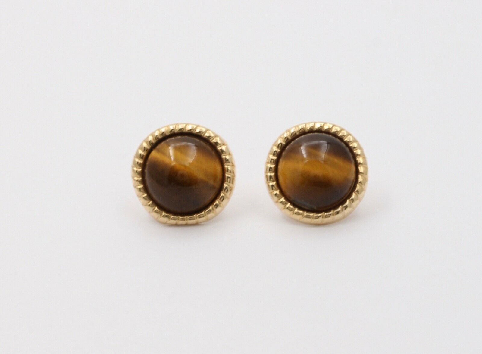 Vintage Tiger's Eye 14K Yellow Gold Earrings