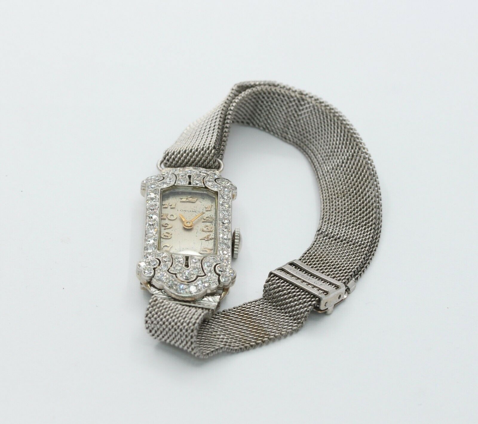 Art Deco Longines 14K White Gold Diamond Mechanical Watch