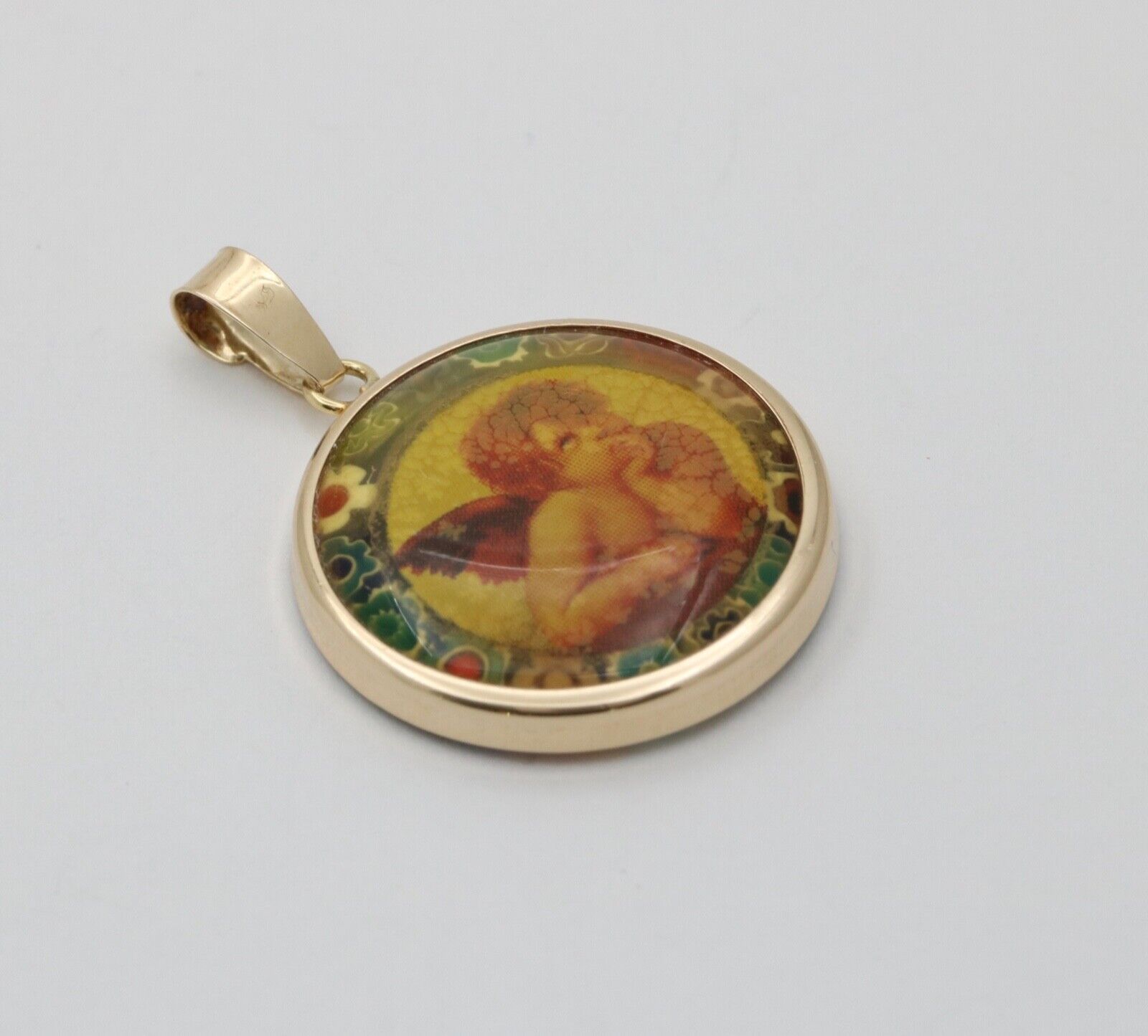 Vintage Italian Angel Portrait 14K Yellow Gold Pendant