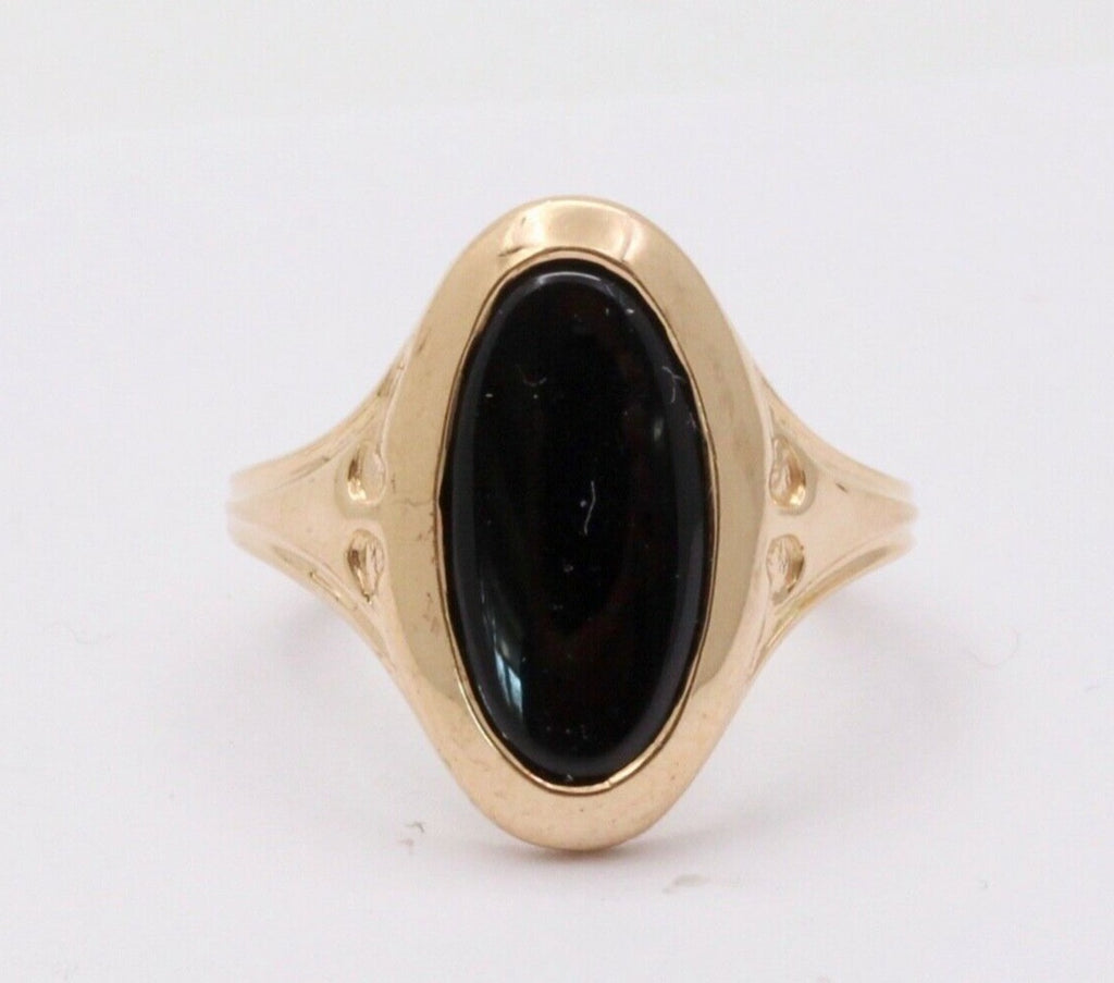 Vintage Black Onyx Signet 14K Yellow Gold Unisex Ring