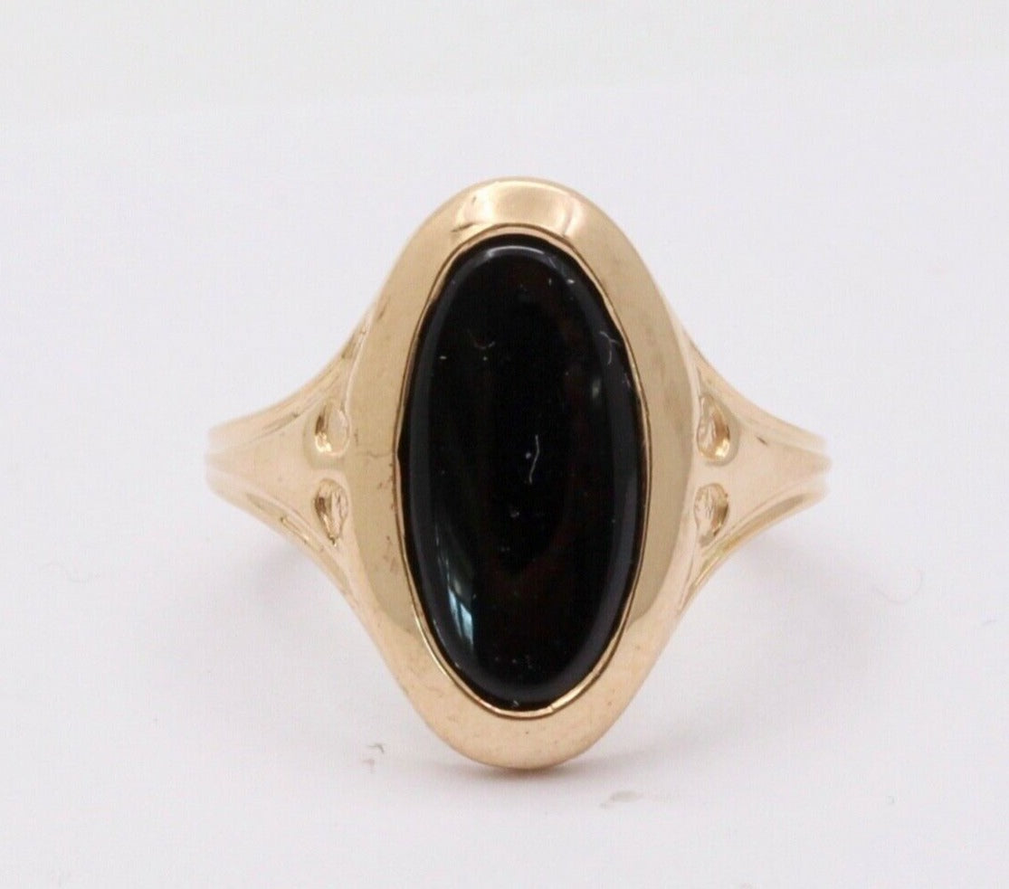 Vintage Black Onyx Signet 14K Yellow Gold Unisex Ring
