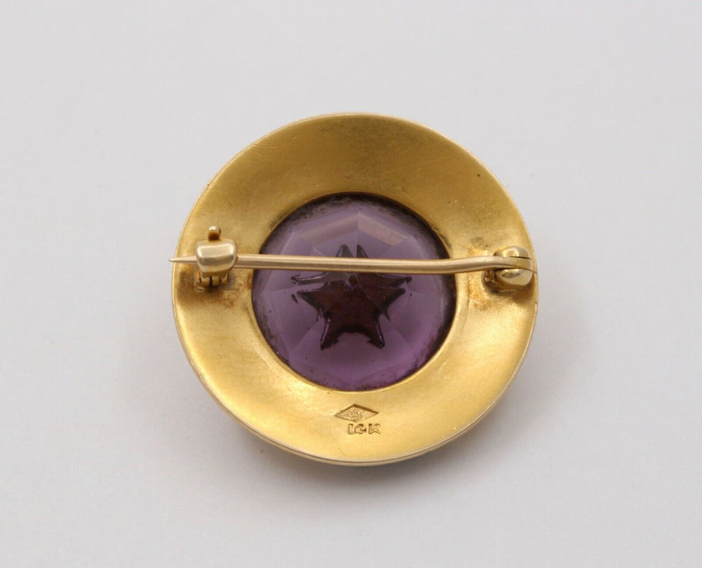 Victorian 14K Yellow Gold Amethyst & Seed Pearl Brooch Pin