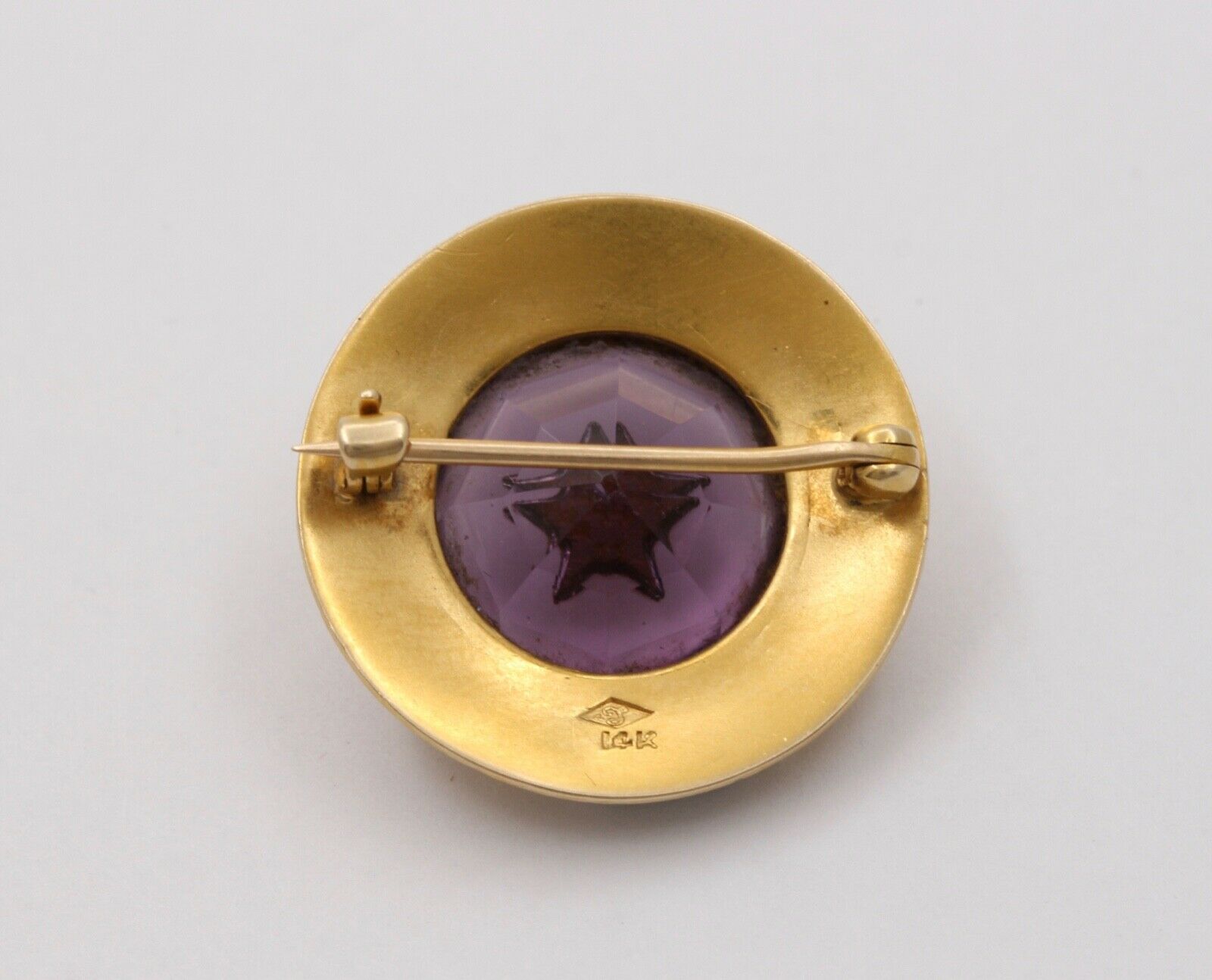 Victorian 14K Yellow Gold Amethyst & Seed Pearl Brooch Pin