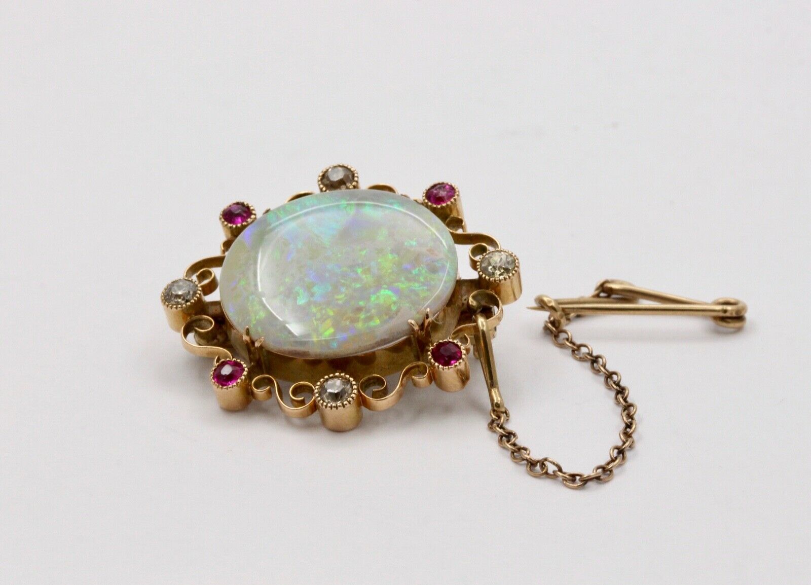 Adorable Edwardian Floral Design Opal 14K Gold Brooch pin