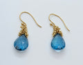 Vintage London Blue Topaz Floating Beads 18K Yellow Gold Earrings