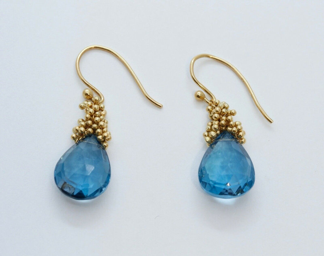 Vintage London Blue Topaz Floating Beads 18K Yellow Gold Earrings