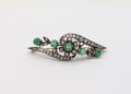 Victorian Emerald Diamonds Platinum 14K YG Flower Brooch Pin