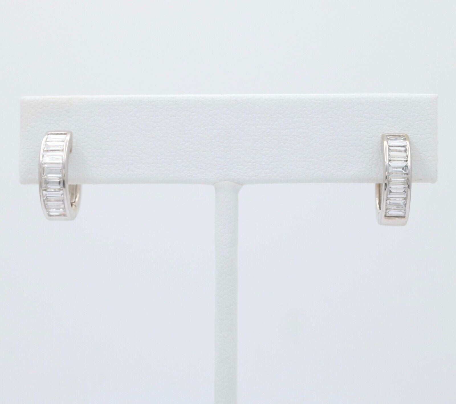 Vintage Baguette Diamonds 14K White Gold Huggie Earrings