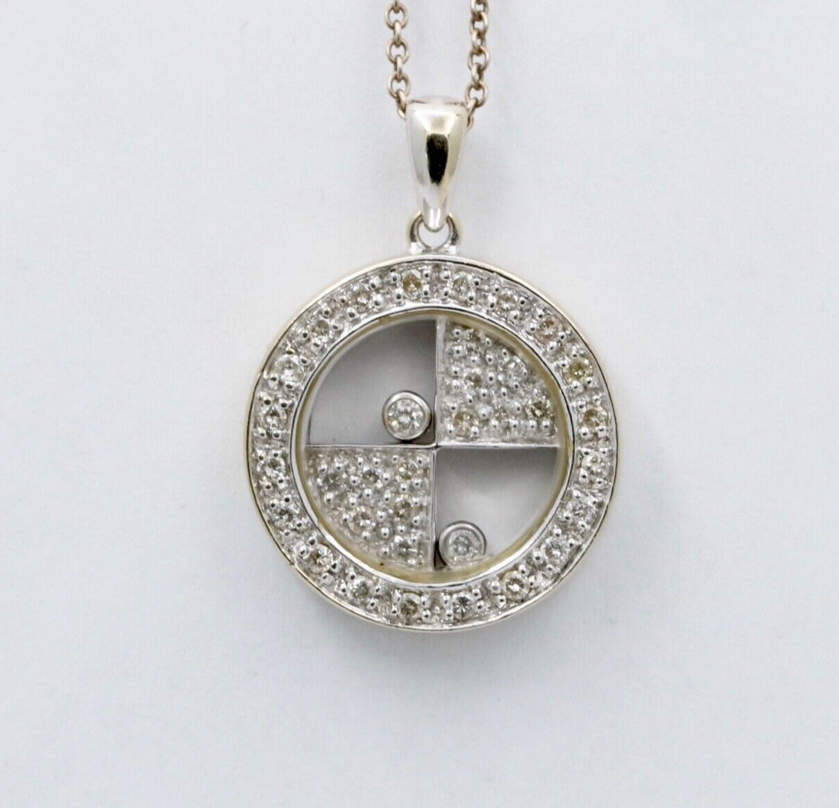 Vintage 14K White Gold Floating Shaker Diamond Circle Pendant