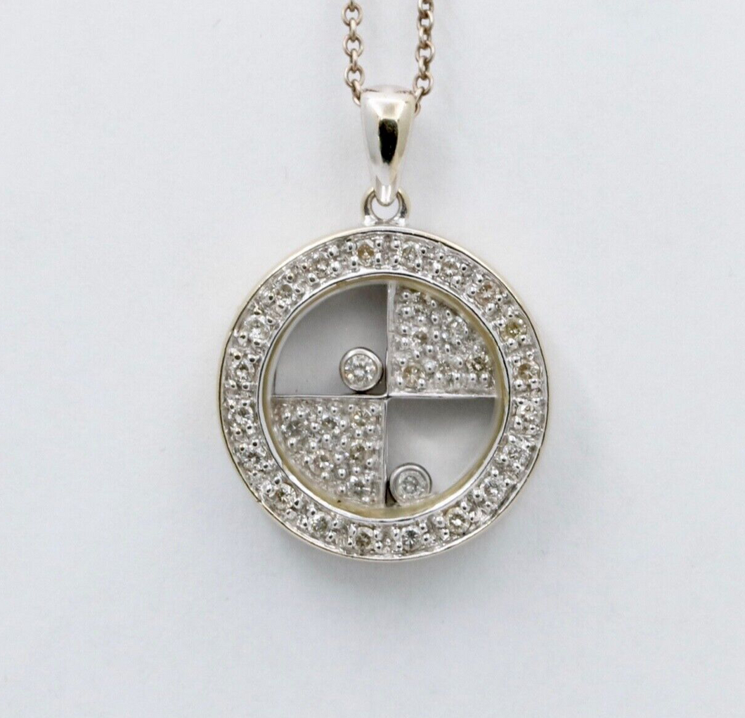 Vintage 14K White Gold Floating Movable Diamond Circle Pendant