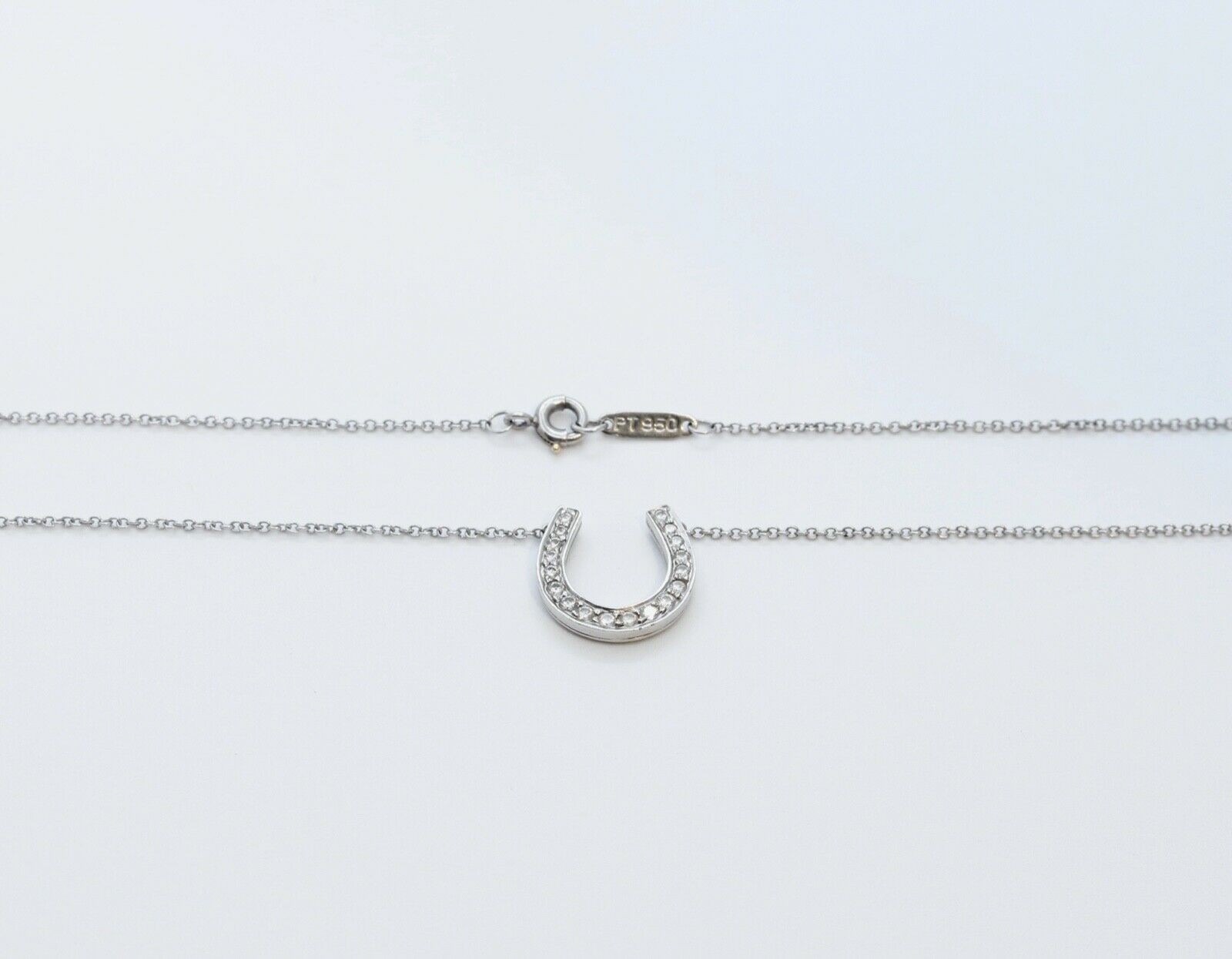 Vintage Tiffany and Co Platinum PT950 Diamonds Horseshoe Pendant and Chain