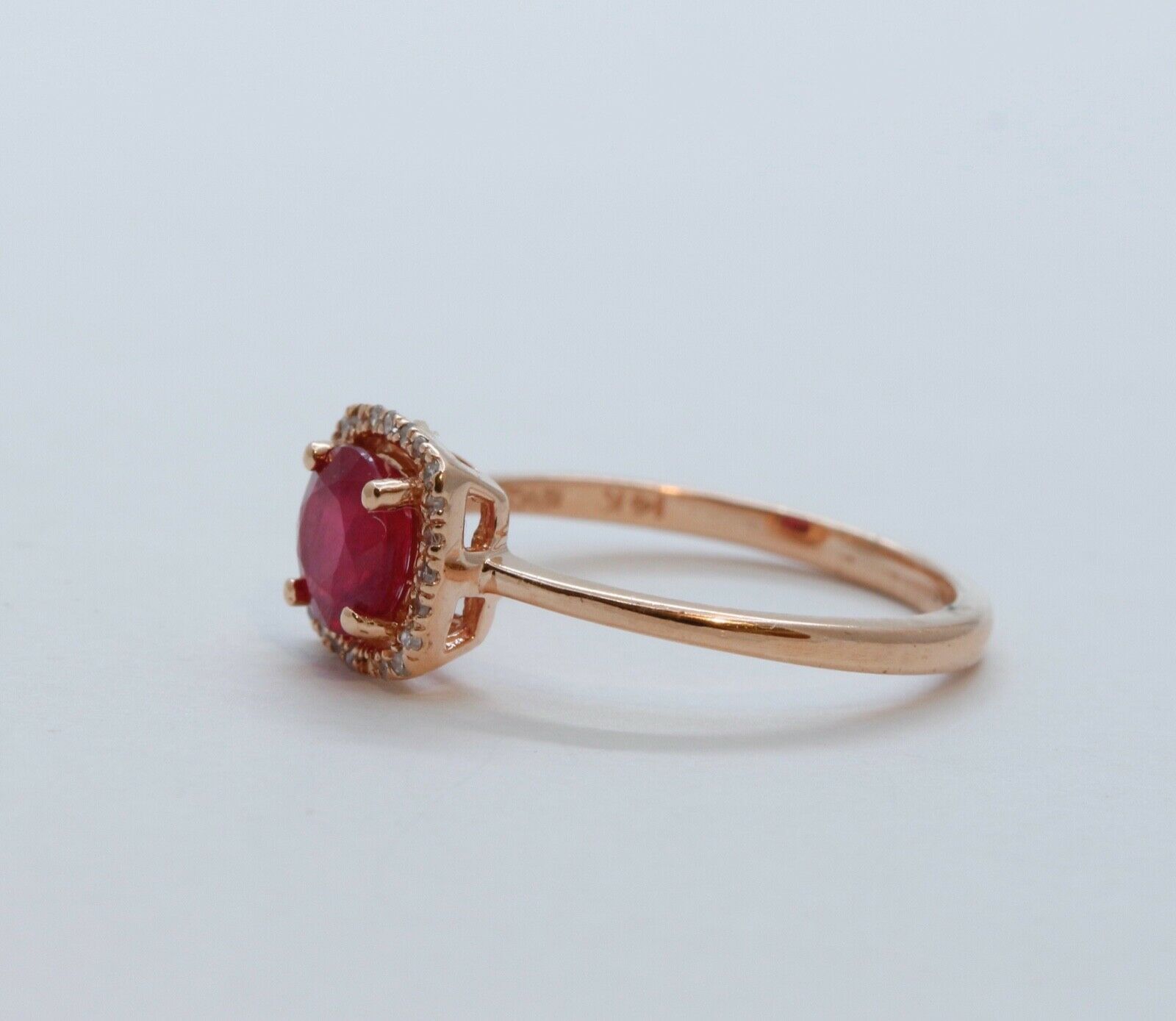 Lovely Ruby Diamonds 14K Rose Gold Halo Cocktail Ring